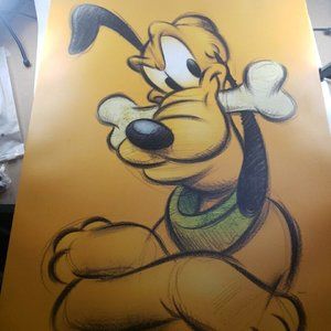 Canvas Style Cartoon Art of Pluto the Dog Disney Framed 16"x23"